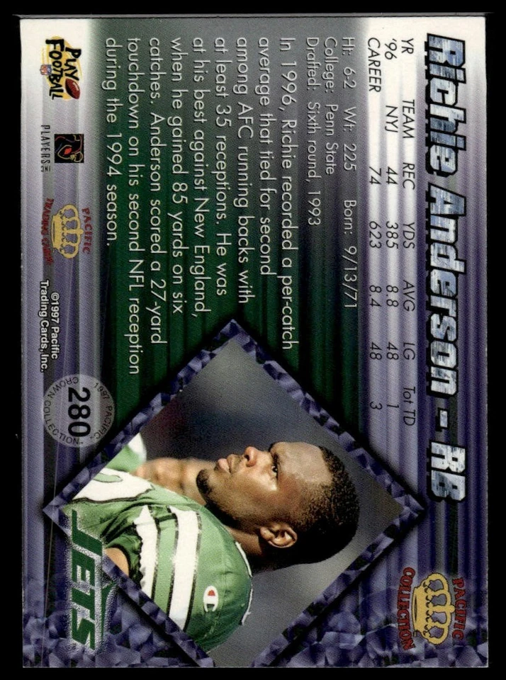 1997 Pacific Crown Collection #280 Richie Anderson - Image 2 of 2