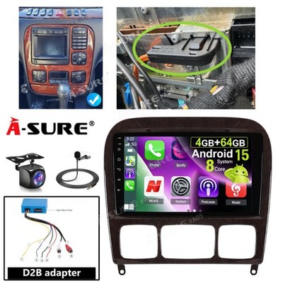 4+64GB For Benz S-Class 1999-2005 Carplay Android 15 GPS Stereo Radio + D2B Box