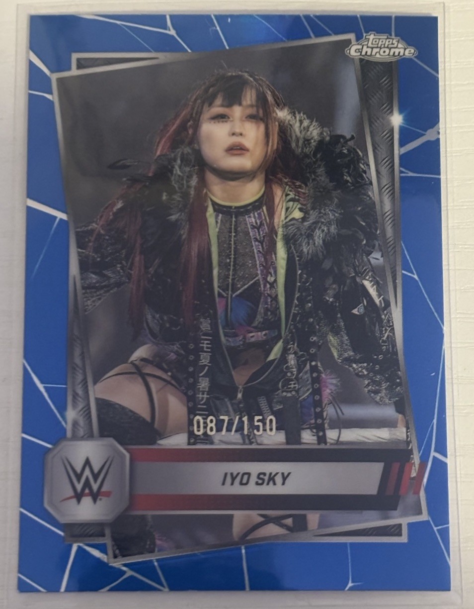 2025 Topps Chrome WWE #99 Iyo Sky /150 Blue Wrestling Trading Card