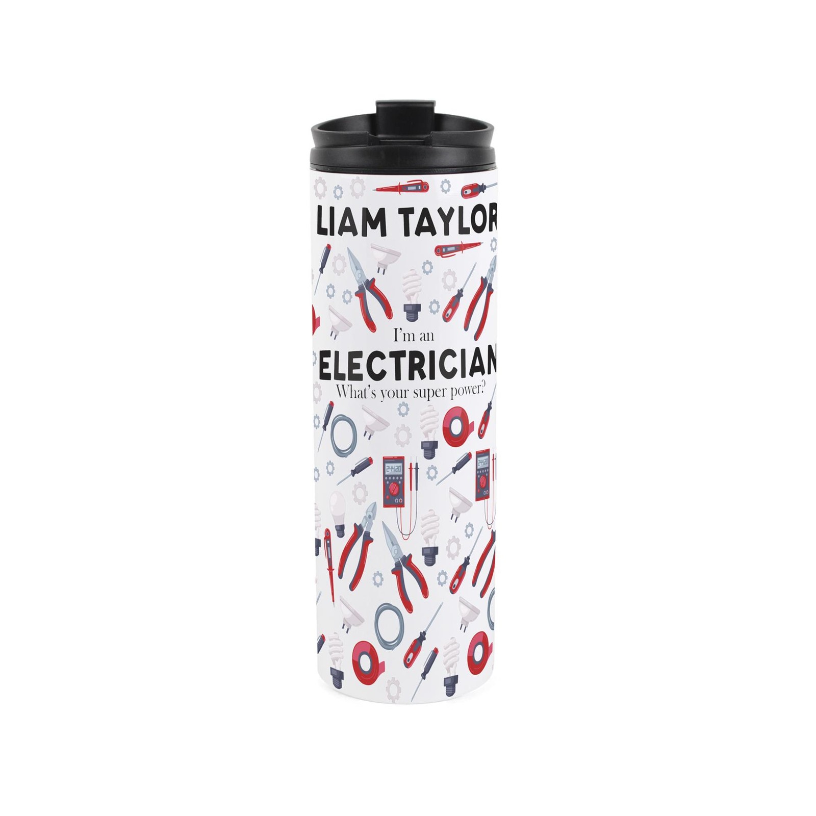 Personalised Electrician Travel Flask - Reusable Stainless Steel Tumbler Gift
