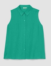 NWT Eileen Fisher 3X Classic Sleeveless Organic Linen Button-Up Shirt Green 138