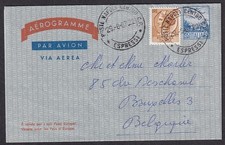Italy 1960 60 Lire aerogramme uprated 50 Lire used 1967 to Belgium. HG #FG3