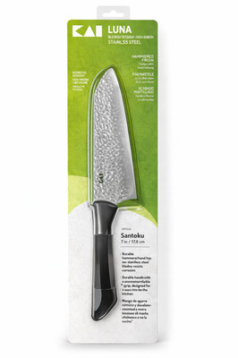 KAI Luna Santoku Knife   7 in (17.8 cm)   Hammered Stainless Steel   Black Handl