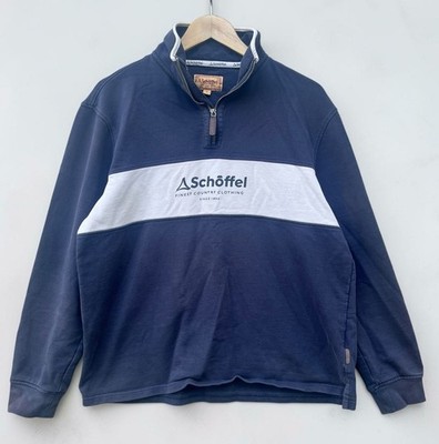 Schoffel Herren Quarter Zip Sweatshirt Pullover Navy Blau Weiß Spellout - Large