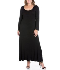 24seven Womens Solid Maxi Dress, Black, Plus Size, 1X