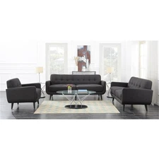 Pemberly Row Contemporary 3 Piece Sofa Set in Charcoal Finish