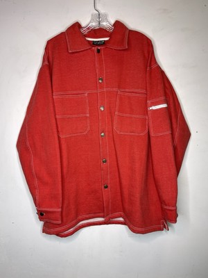 Vintage Workwear Hip Hop 90s Style Button Up Soft Shirt Work Jacket Red XL