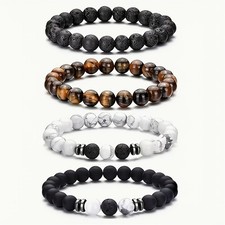 4pcs Stone Bead Men Women Bracelets Charm Stretch Lava Bracelet 8MM Tiger Eye 