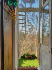 Antique French Linen Filet Lace Boudoir Curtain Panel Pair |Belle Epoque | 1920s