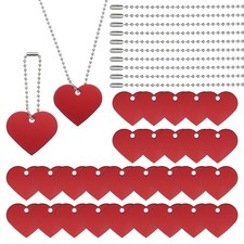 30Pcs Blank Tag Metal Stamping Tags, Heart Shape Engraved Tag, Red