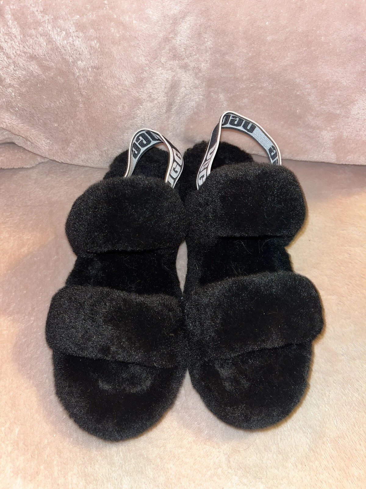 Sandali UGG "Oh Yeah" neri in pelle di pecora plateau slingback slide donna taglia 6