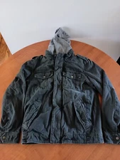 Levi's Coat Mens Small Black Denim Trucker Removeable Hoodie Sherpa Lined 