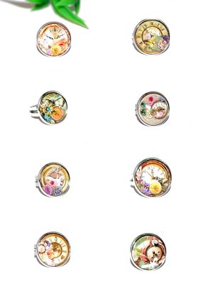 KLUNKER VINTAGE RING ++ AUSWAHL ++ verstellbar silber Glas Cabochon Blmen flower