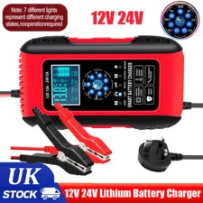 12V 24V Lithium Battery Charger Pulse Repair Car Motorcycle AGM LiFePo4 10A UK