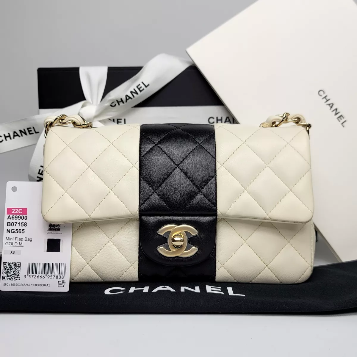 CHANEL 22P Top Handle Black Rectangular Mini Flap Bag