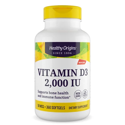 Healthy Origins Vitamin D3 2,000iu 360 Softgels Immune Health & Strong Bones