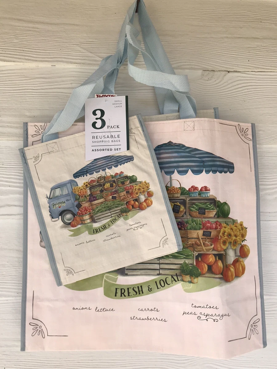 TJ Maxx Reusable Shopping Bags Assorted Set/3 Farmer's Market