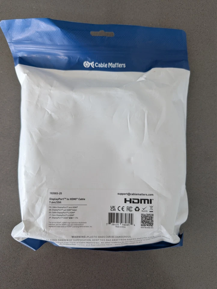 NEW Cable Matters 25ft DisplayPort to HDMI Cable PN: 102003-25 - Image 2 of 2