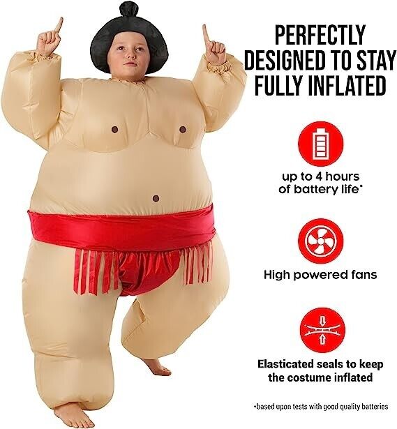Kids Red Inflatable Sumo Wrestler Costume Boys Halloween Blow Up Fat Suit  O/S