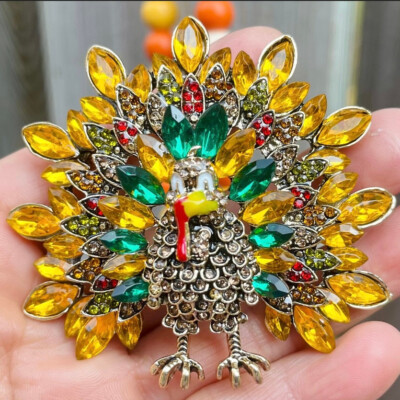 Large Turkey Brooch Turkey Pin Rhinestone Turkey Brooch