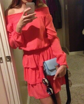 NWT MICHAEL KORS SANGRIA TIERED OFF THE SHOULDER SMOKED CHIFFON DRESS SIZE  XS