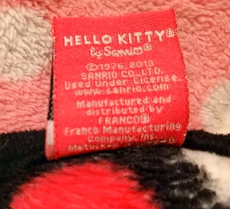 Hello Kitty Sanrio Pink Plush Blanket White Polka Dots Black Binding 84" X 61.5" - Image 4 of 4