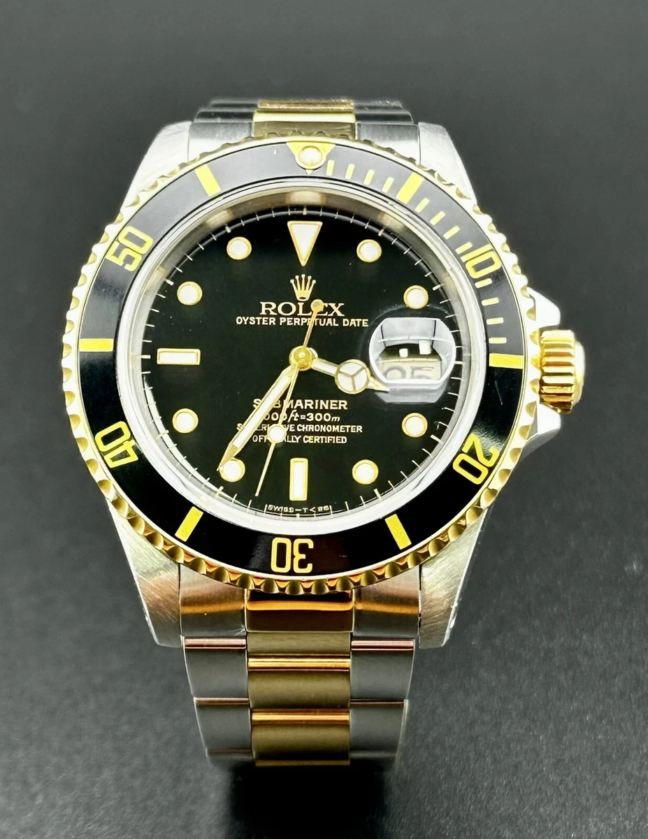 Submariner Date 40mm 18k Yellow Black Dial Oyster Watch 16613 | eBay