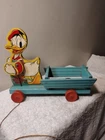 Vtg Fisher Price Donald Duck Litho Wood Cart Toy #544 A/O Super Cond 1940s LOOK