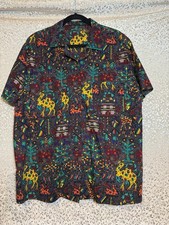 Vintage 80  s Funky Print Short Sleeved Button Down Shirt XL Art Deco, Animals