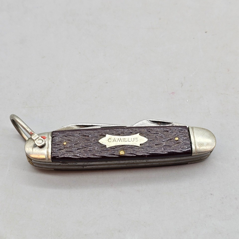 A Camillus New York multi-blade pocket knife with jigged bone-style handles — classic American folding knife craftsmanship from a storied brand that no longer makes them.