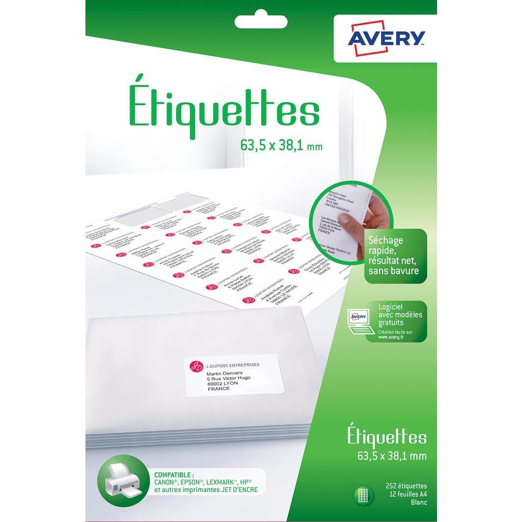 Étiquettes d'adressage adhésives Avery édition premium pour correspondance d'entreprise