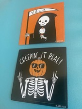 Lot Of 2 American Greetings Small Halloween Pun Sticker Squares Cool Cute