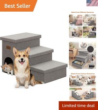 with Storage, Grey 3 Steps Dog Ramp with Condo for Bed  18" H Wider Dog Step...