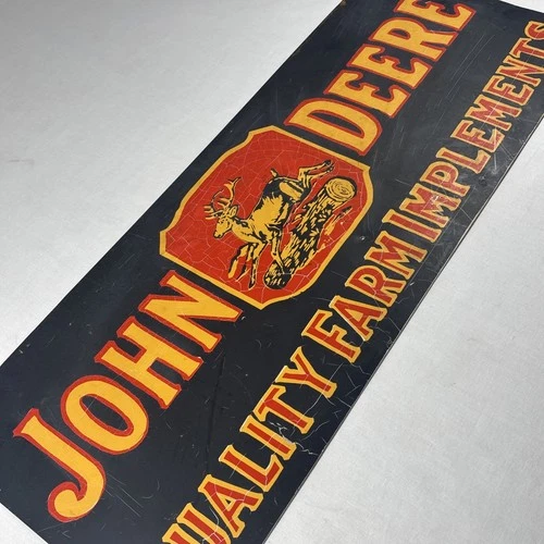 Vintage John Deere Quality Farm Implements Porcelain Metal Sign 26” X10” Inches