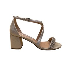 Nina Women  s Silver Strappy Rhinestone Embellished Block Heel Sandals Size 6M