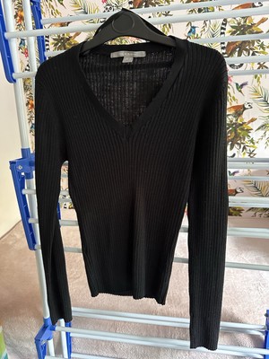 Philip Russel leichter Pullover schwarz Langarm V-Ausschnitt, Größe M