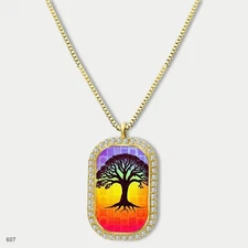 Amazing Colorful Tree of Life Pendant Necklace Chain Picture Dog Tag Chain Gift
