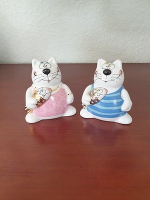 Göbel Adam & Ziege Salz- und Pfefferstreuer Katze mit Hering Porzellan, Selten!