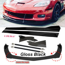 Front Bumper Lip Spoiler Side Skirt Body Kit Glossy Black For Chevy Corvette C6