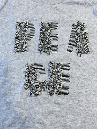 Gozo T-Shirt Youth Large Light Blue “Peace” Embroidered Black & White Threads - Picture 2 of 8