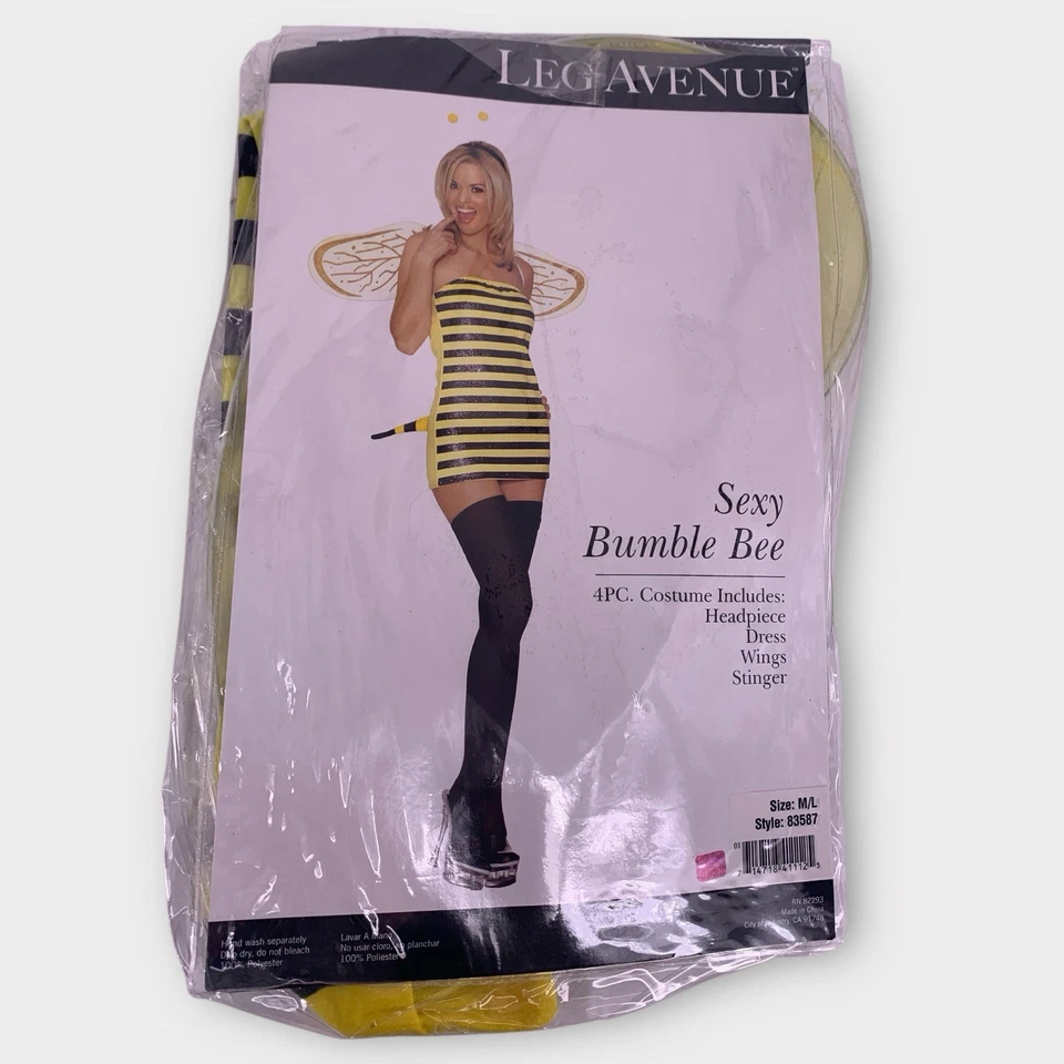LEG AVENUE Sexy Bumble Bee Dress Wings Headpiece Women's M/L Halloween - Image 4 of 4