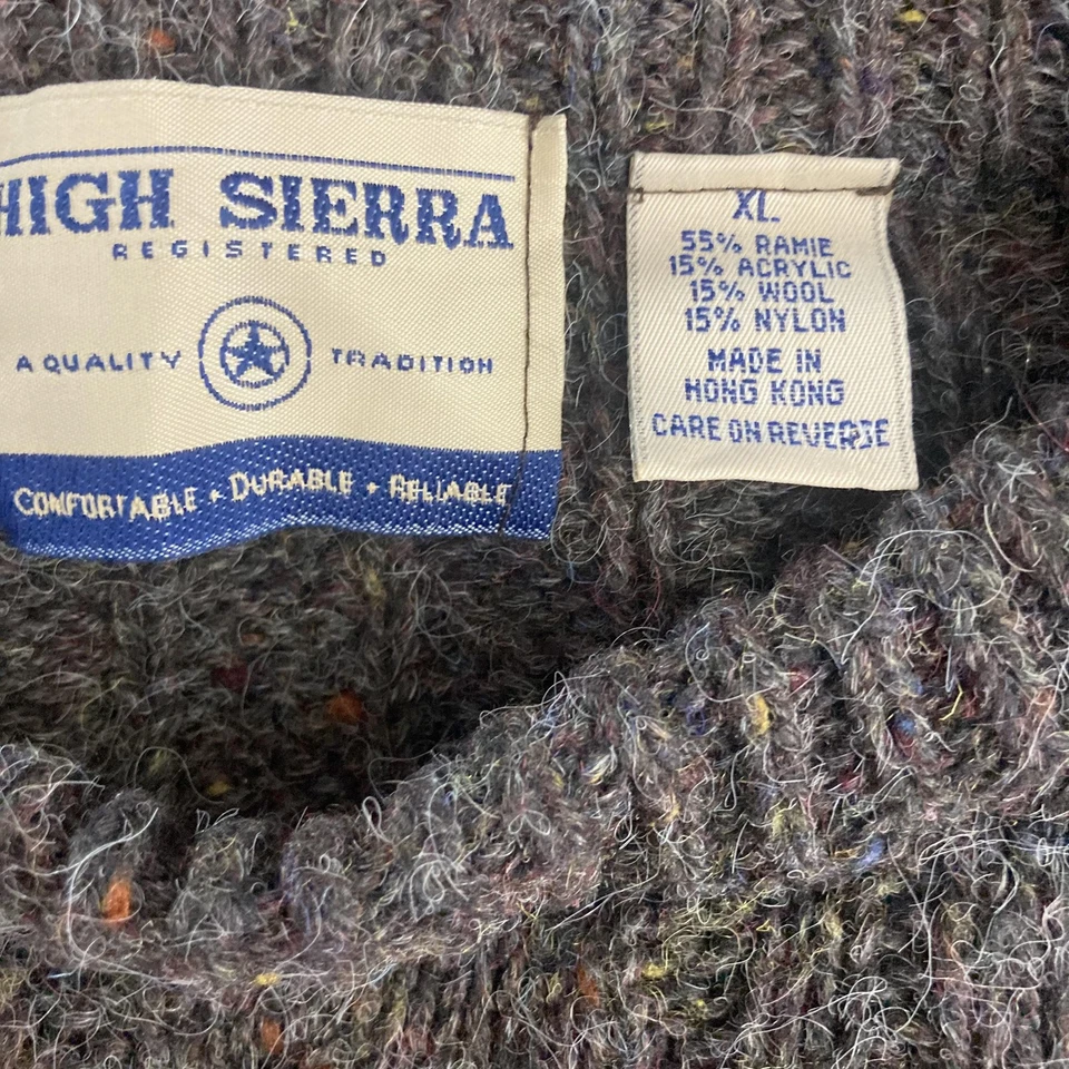 Suéter Vintage High Sierra Para Hombres XL Marrón Donegal Cable Tejido Mezcla Lana Años 90 Foto 4 de 4