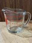 Vintage Anchor Hocking Oven Basics 1 Cup Glass Measuring Cup Red Print Heatproof