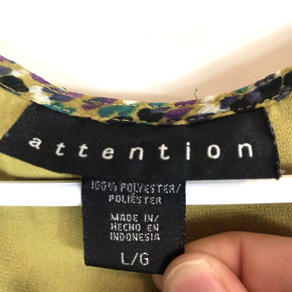 Women's Attention Scooped Neck w Ruffle White Purple Black Green Gold Spotted L - Image 2 of 4