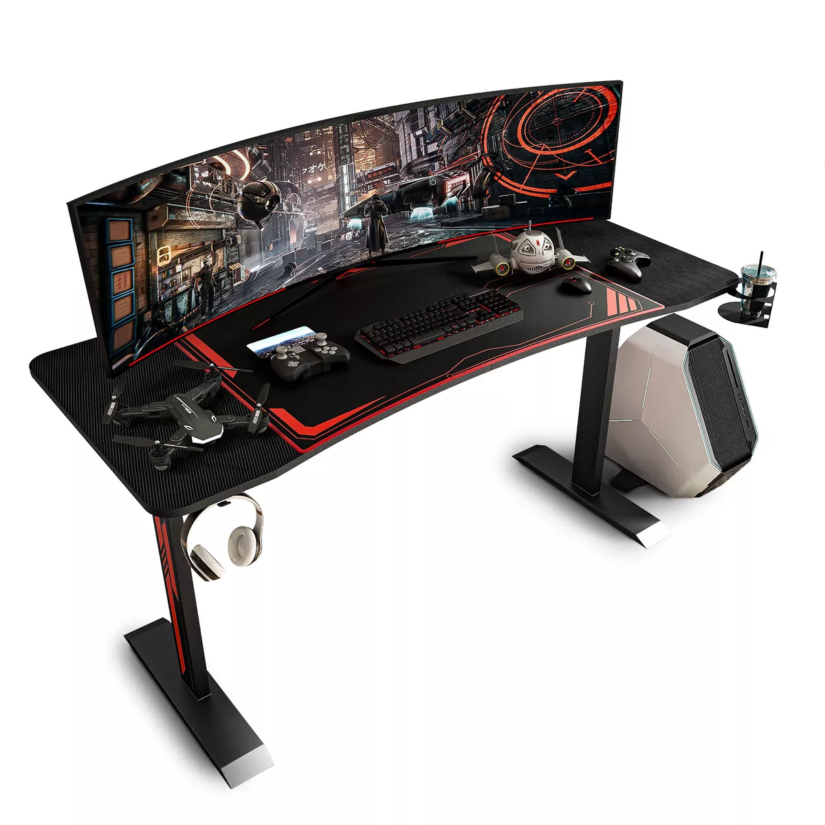 Gaming Desks Home Office Computer Tables Carbon Fiber PC T Shaped