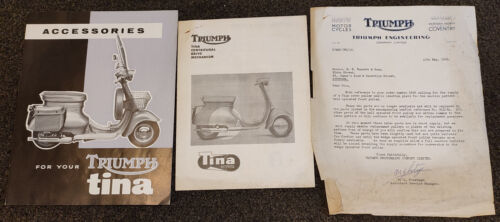 Triumph Tina Scooter Accessori Prospetto Manifesto 1962 Originale + Lettera Meriden - Foto 1 di 4
