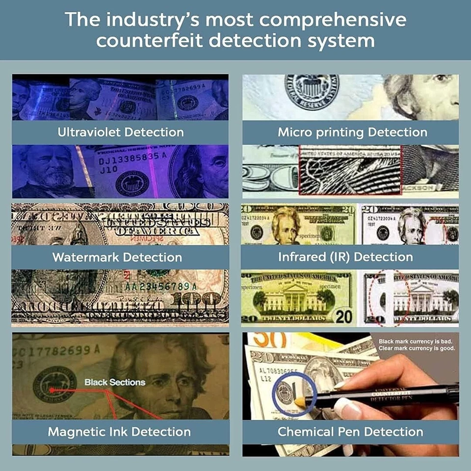 Detector de dinero falso AccuBANKER D200 factura e identificación con 5 puntos UV/MG/IR/DD/MT Foto 3 de 4