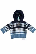 Baby Boys Navy & Blue Mothercare Stripe Button Down Hooded Lined Thick Cardigan