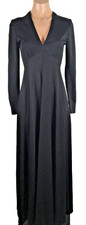 VICTOR COSTA-1970s Black Jersey Long Sleeve A-Line Evening Dress Sz S Goth