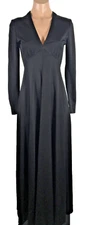 VICTOR COSTA-1970s Black Jersey Long Sleeve A-Line Evening Dress Sz S Goth